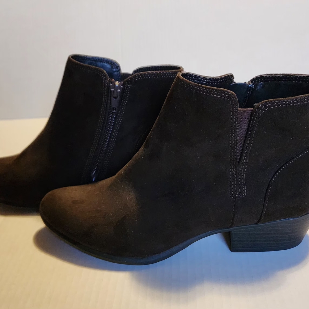 UNIONBAY Brown Ankle Booties with Elastic Panels